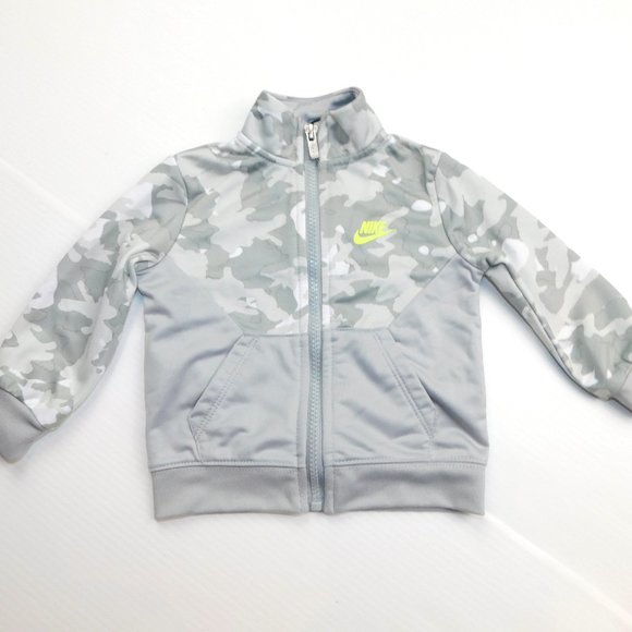 Nike Boys 12M Gray White Camo Print  Yellow Track Jacket - Picture 1 of 11